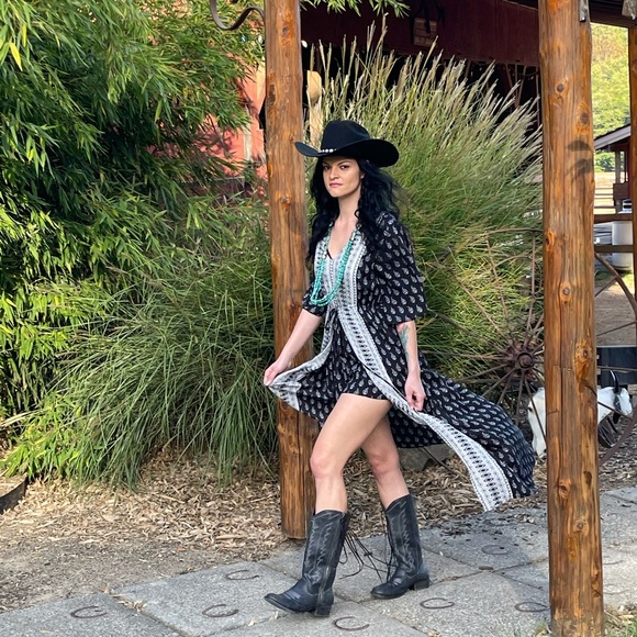 Japna Dresses & Skirts - High low romper maxi dress black white block print